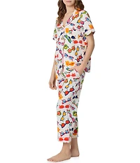 BedHead Sunglasses Print Short Sleeve Notch Collar Organic Cotton Jersey Knit Cropped Pajama Set