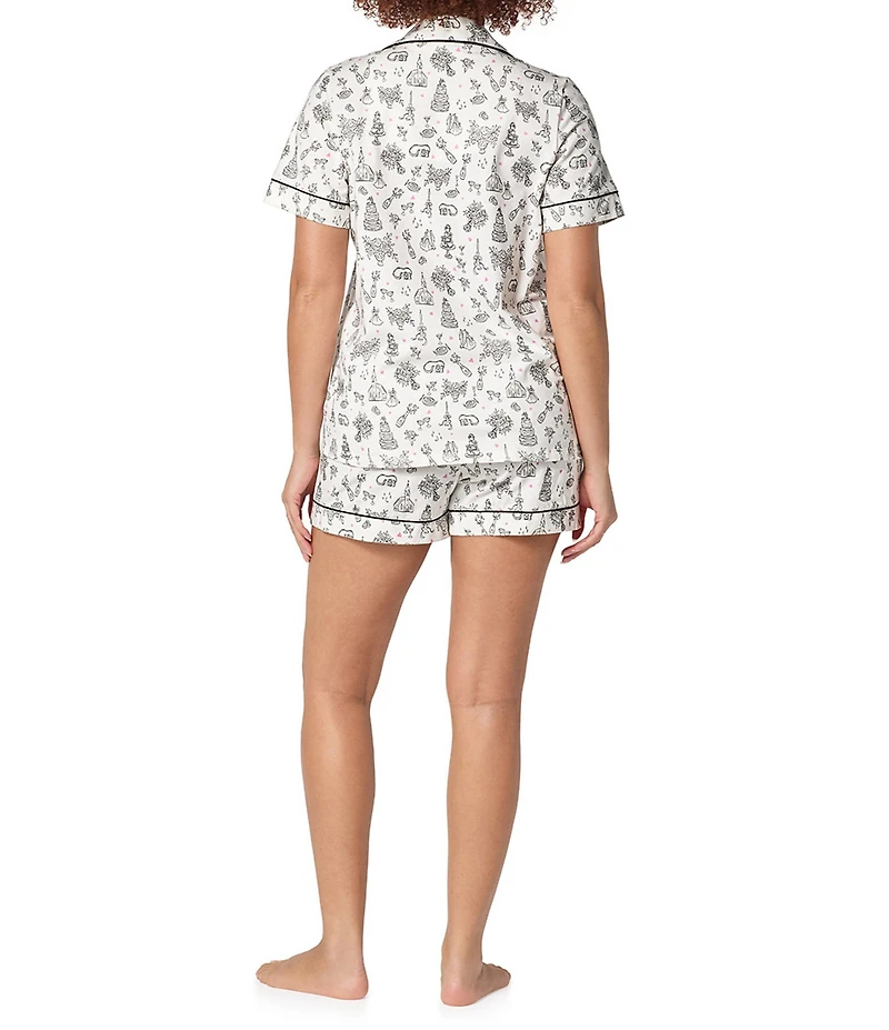 Bedhead Tie the Knot Print Organic Cotton Blend Short Sleeve Notch Collar Knit Shorty Pajama Set