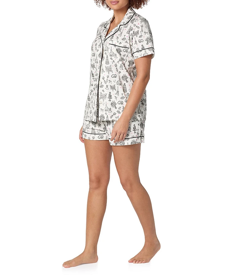 Bedhead Tie the Knot Print Organic Cotton Blend Short Sleeve Notch Collar Knit Shorty Pajama Set