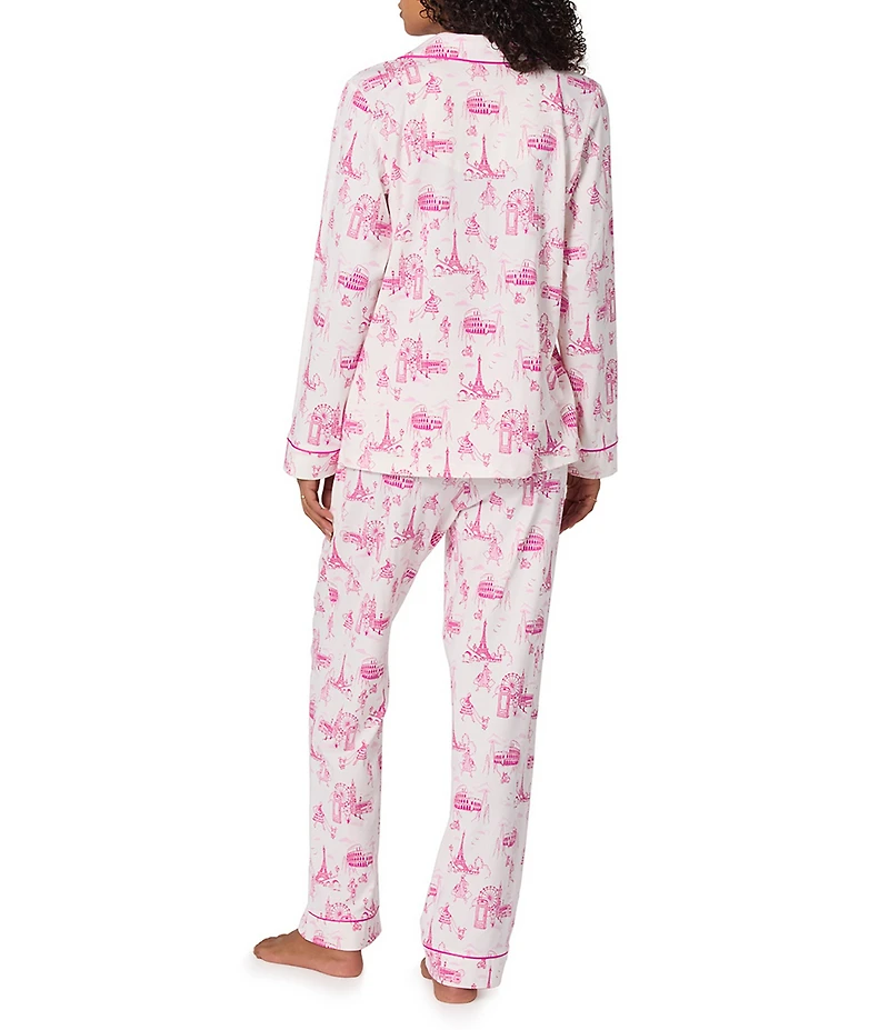 BedHead Travel Toile Print Long Sleeve Notch Collar Knit Long Pajama Set