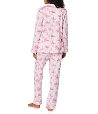 BedHead Travel Toile Print Long Sleeve Notch Collar Knit Long Pajama Set