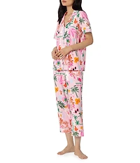 BedHead Tropical Daydream Print Short Sleeve Notch Collar Organic Cotton Jersey Knit Cropped Pajama Set