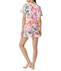 BedHead Tropical Daydream Print Short Sleeve Notch Collar Organic Cotton Stretch Jersey Knit Shorty Pajama Set
