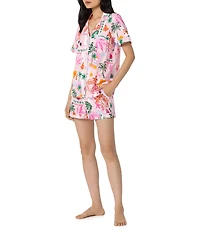 BedHead Tropical Daydream Print Short Sleeve Notch Collar Organic Cotton Stretch Jersey Knit Shorty Pajama Set