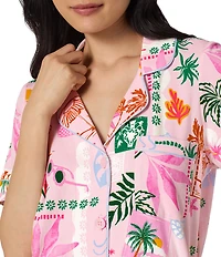 BedHead Tropical Daydream Print Short Sleeve Notch Collar Organic Cotton Stretch Jersey Knit Shorty Pajama Set