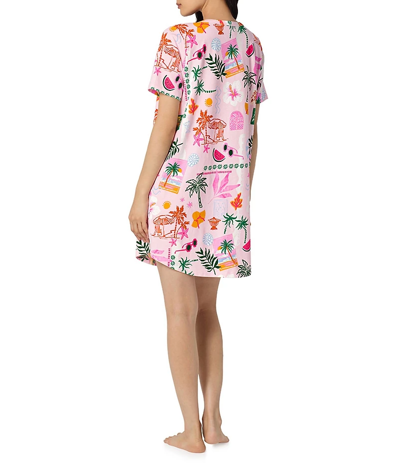 BedHead Tropical Daydream Print Short Sleeve Round Neck Organic Cotton Jersey Knit Short Nightgown