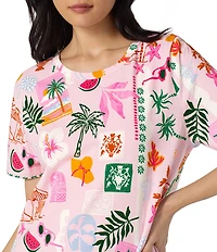 BedHead Tropical Daydream Print Short Sleeve Round Neck Organic Cotton Jersey Knit Short Nightgown
