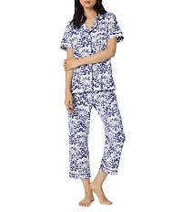 BedHead Under The Sea Print Short Sleeve Notch Collar Classic Stretch Jersey Knit Cropped Pajama Set