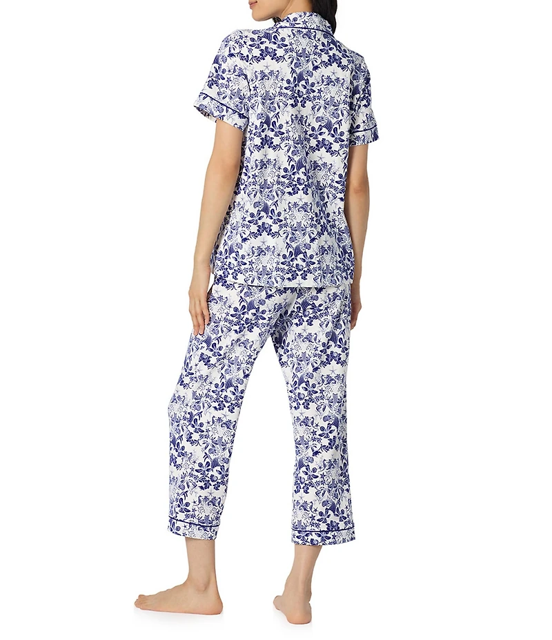 BedHead Under The Sea Print Short Sleeve Notch Collar Classic Stretch Jersey Knit Cropped Pajama Set