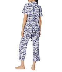 BedHead Under The Sea Print Short Sleeve Notch Collar Classic Stretch Jersey Knit Cropped Pajama Set