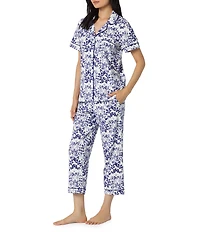 BedHead Under The Sea Print Short Sleeve Notch Collar Classic Stretch Jersey Knit Cropped Pajama Set