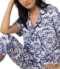 BedHead Under The Sea Print Short Sleeve Notch Collar Classic Stretch Jersey Knit Cropped Pajama Set