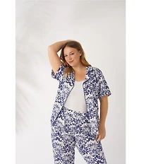 BedHead Under The Sea Print Short Sleeve Notch Collar Classic Stretch Jersey Knit Cropped Pajama Set