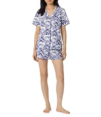 BedHead Under The Sea Print Short Sleeve Notch Collar Classic Stretch Jersey Knit Organic Cotton Shorty Pajama Set