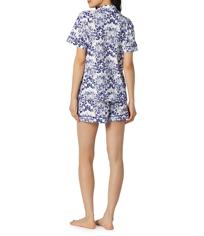 BedHead Under The Sea Print Short Sleeve Notch Collar Classic Stretch Jersey Knit Organic Cotton Shorty Pajama Set