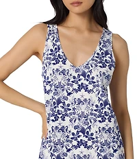 BedHead Under The Sea Print Sleeveless V-Neck Stretch Jersey Knit Chemise