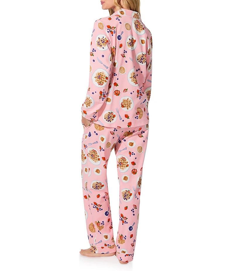 BedHead Waffle Brunch Print Long Sleeve Notch Collar Knit Pajama Set