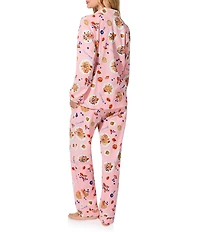 BedHead Waffle Brunch Print Long Sleeve Notch Collar Knit Pajama Set