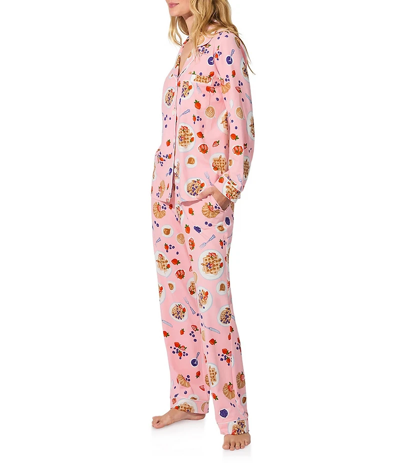 BedHead Waffle Brunch Print Long Sleeve Notch Collar Knit Pajama Set