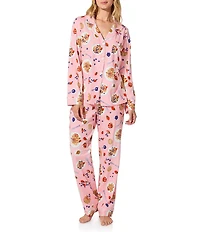 BedHead Waffle Brunch Print Long Sleeve Notch Collar Knit Pajama Set