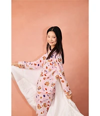 BedHead Waffle Brunch Print Long Sleeve Notch Collar Knit Pajama Set