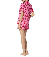BedHead Watermelon Crush Print Short Sleeve Notch Collar Classic Stretch Jersey Knit Shorty Pajama Set