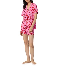 BedHead Watermelon Crush Print Short Sleeve Notch Collar Classic Stretch Jersey Knit Shorty Pajama Set