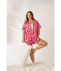 BedHead Watermelon Crush Print Short Sleeve Notch Collar Classic Stretch Jersey Knit Shorty Pajama Set