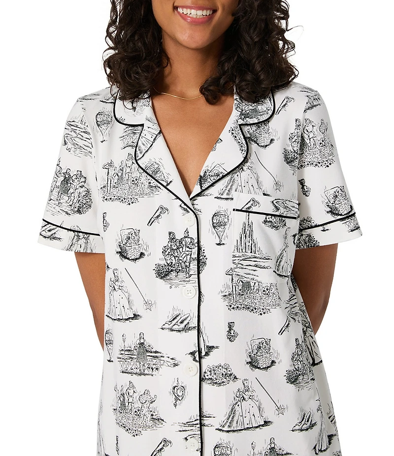 BedHead Wizard of Oz Print Short Sleeve Notch Collar Knit Shorty Pajama Set