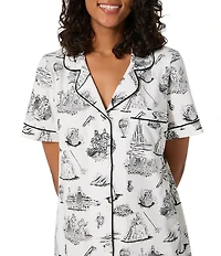 BedHead Wizard of Oz Print Short Sleeve Notch Collar Knit Shorty Pajama Set