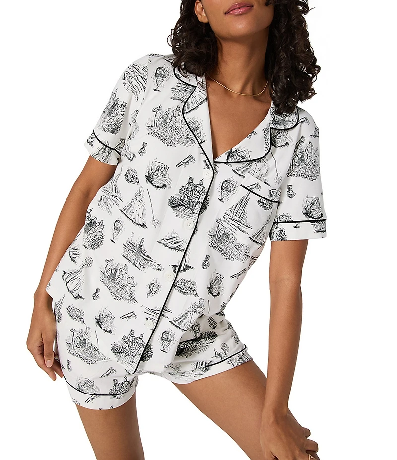 BedHead Wizard of Oz Print Short Sleeve Notch Collar Knit Shorty Pajama Set