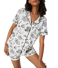 BedHead Wizard of Oz Print Short Sleeve Notch Collar Knit Shorty Pajama Set