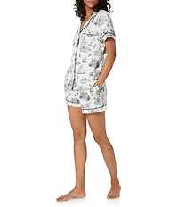 BedHead Wizard of Oz Print Short Sleeve Notch Collar Knit Shorty Pajama Set