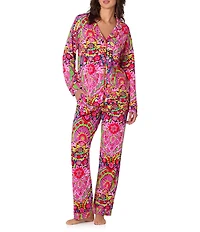 BedHead x Trina Turk Floral Print Long Sleeve Notch Collar Jersey Knit Long Pajama Set