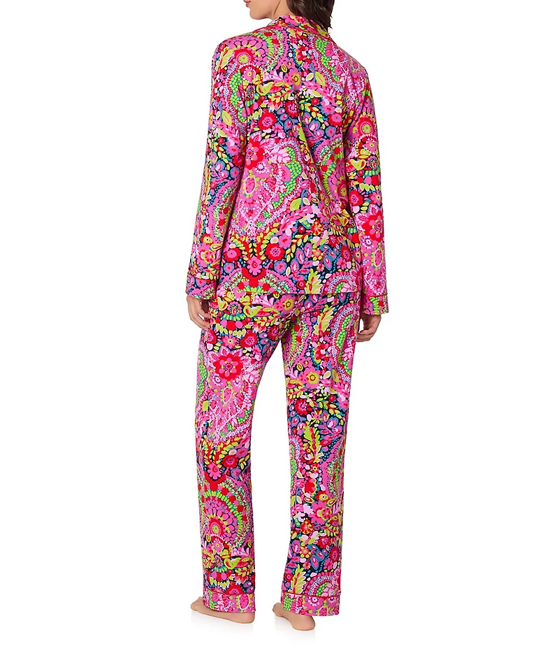 BedHead x Trina Turk Floral Print Long Sleeve Notch Collar Jersey Knit Long Pajama Set