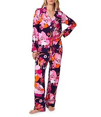 BedHead x Trina Turk Floral Print Long Sleeve Notch Collar Knit Long Pajama Set