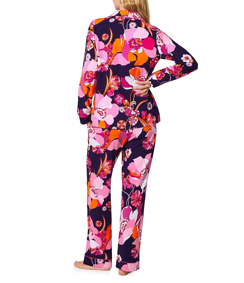 BedHead x Trina Turk Floral Print Long Sleeve Notch Collar Knit Long Pajama Set