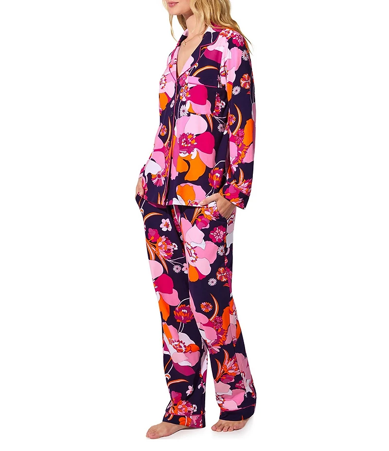 BedHead x Trina Turk Floral Print Long Sleeve Notch Collar Knit Long Pajama Set