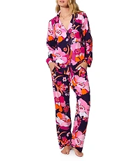 BedHead x Trina Turk Floral Print Long Sleeve Notch Collar Knit Long Pajama Set
