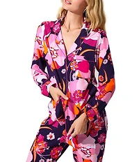 BedHead x Trina Turk Floral Print Long Sleeve Notch Collar Knit Long Pajama Set