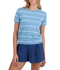 Bella Dahl Cashmere Blend Knit Striped Crew Neck Short Sleeve Top