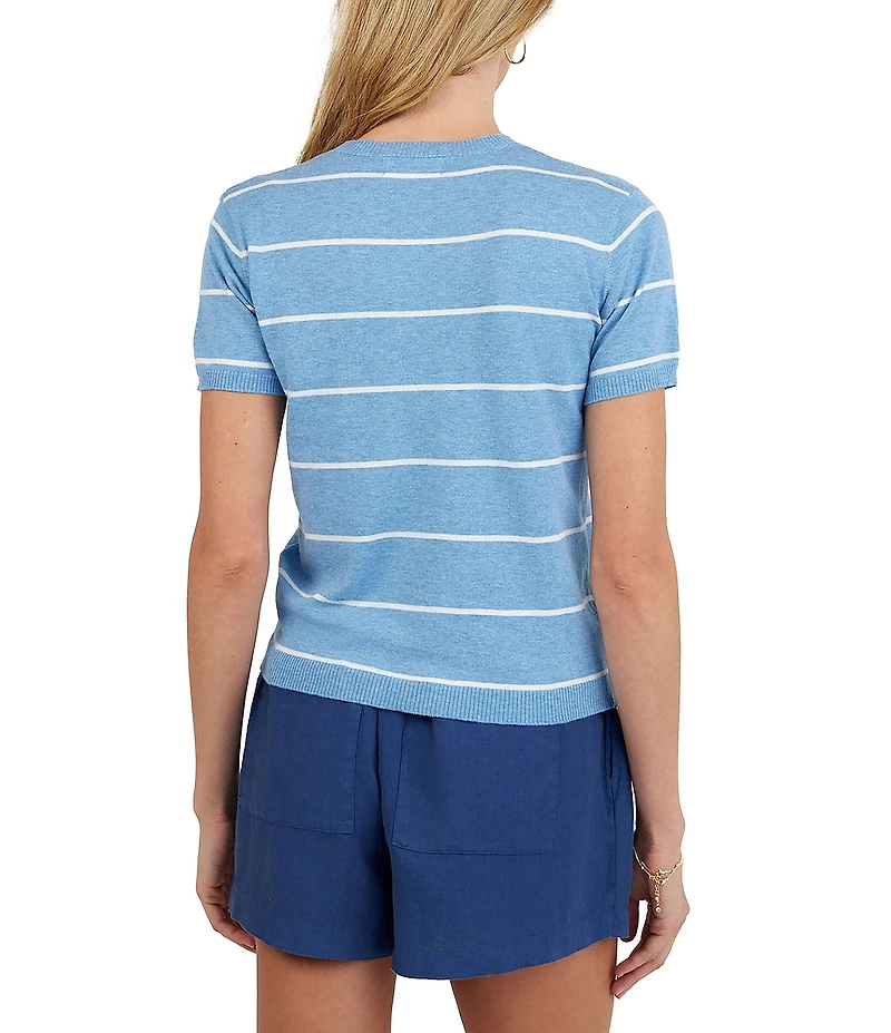Bella Dahl Cashmere Blend Knit Striped Crew Neck Short Sleeve Top