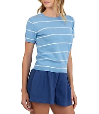Bella Dahl Cashmere Blend Knit Striped Crew Neck Short Sleeve Top