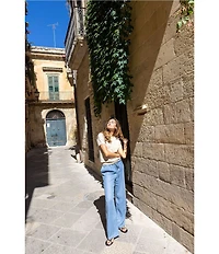 Bella Dahl Cashmere Blend Knit Striped Crew Neck Short Sleeve Top