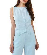 Bella Dahl Denim Boat Neck Sleeveless Seamed Vest