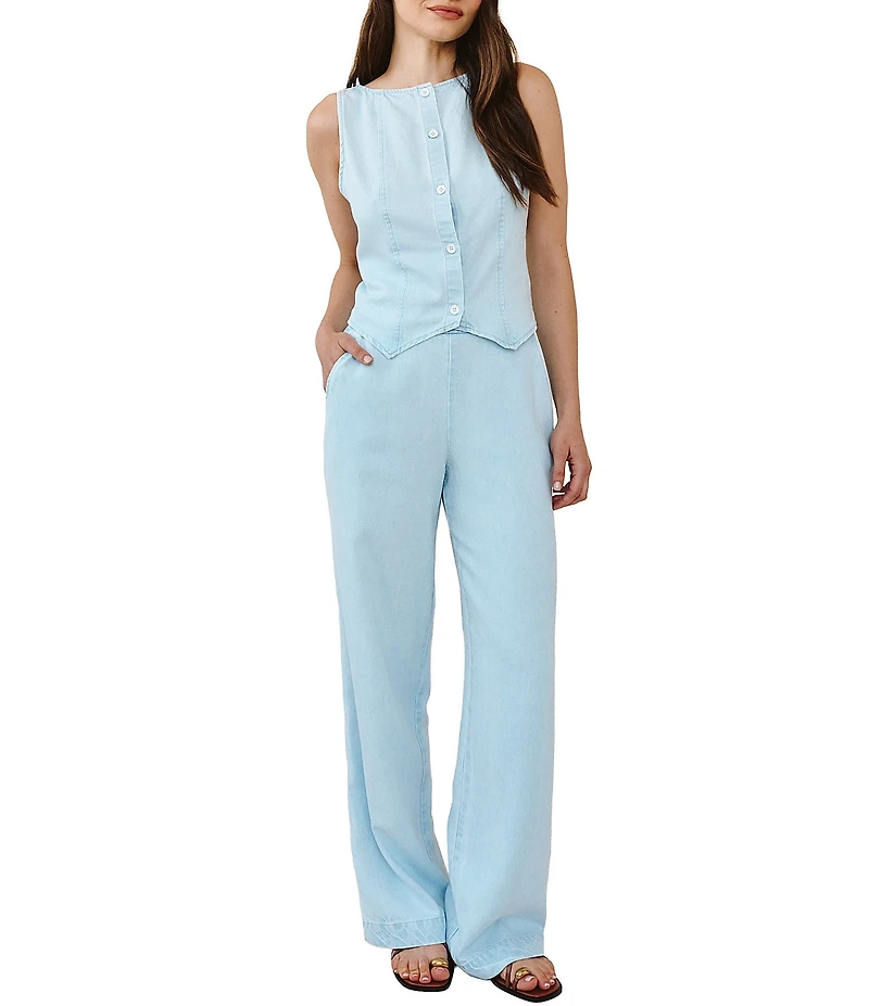 Bella Dahl Denim Boat Neck Sleeveless Seamed Vest