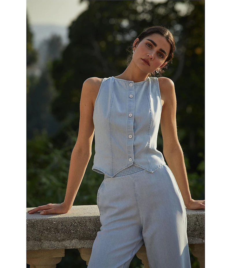 Bella Dahl Denim Boat Neck Sleeveless Seamed Vest