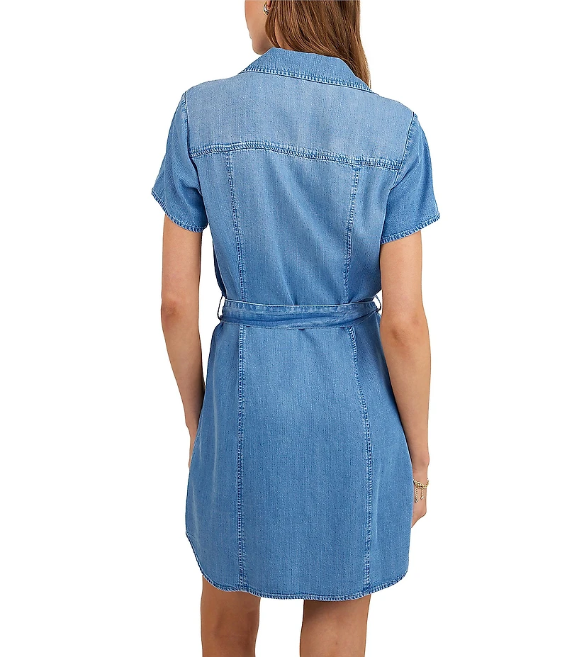 Bella Dahl Denim Collared Short Sleeve Seamed Belted Shirt Dress