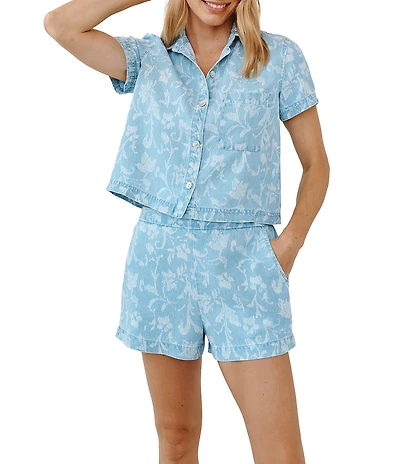 Bella Dahl Floral Print Spread Collar Long Sleeve Button Down Shirt