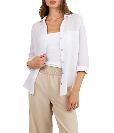 Bella Dahl Linen Collared Long Sleeve Button Down Shirt